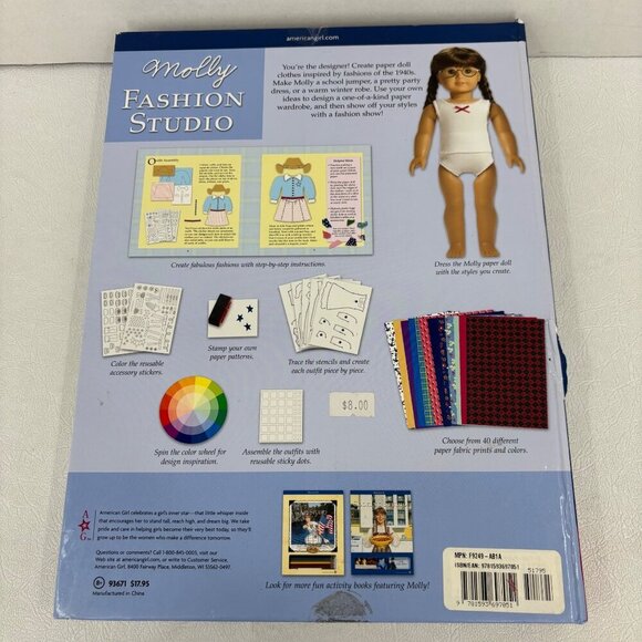 American Girl Molly Fashion Studio Kit Paper Doll Design Book Fabric Prints - Picture 5 of 9